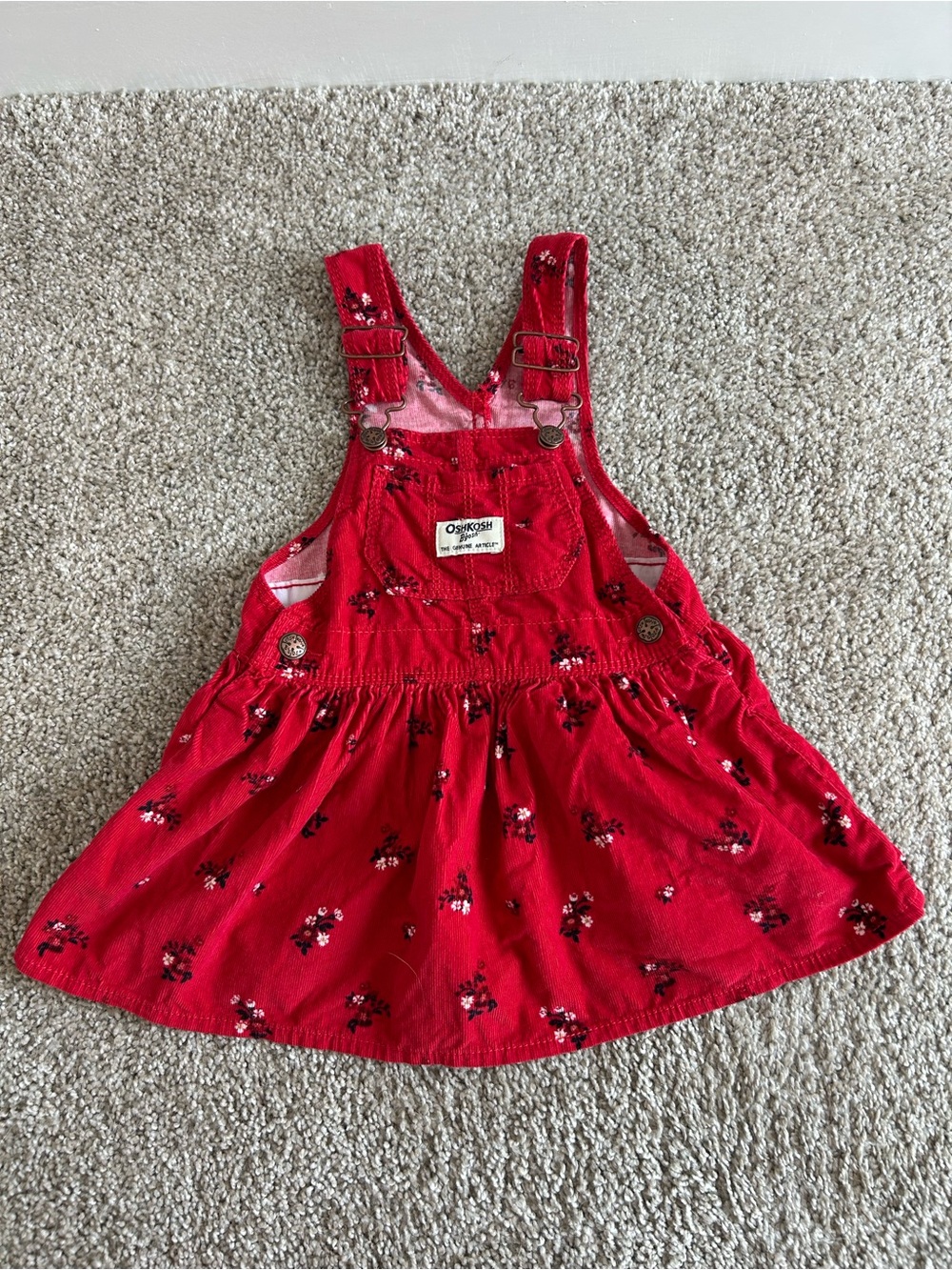 OshKosh B'gosh Red Floral Corduroy Overall Dress